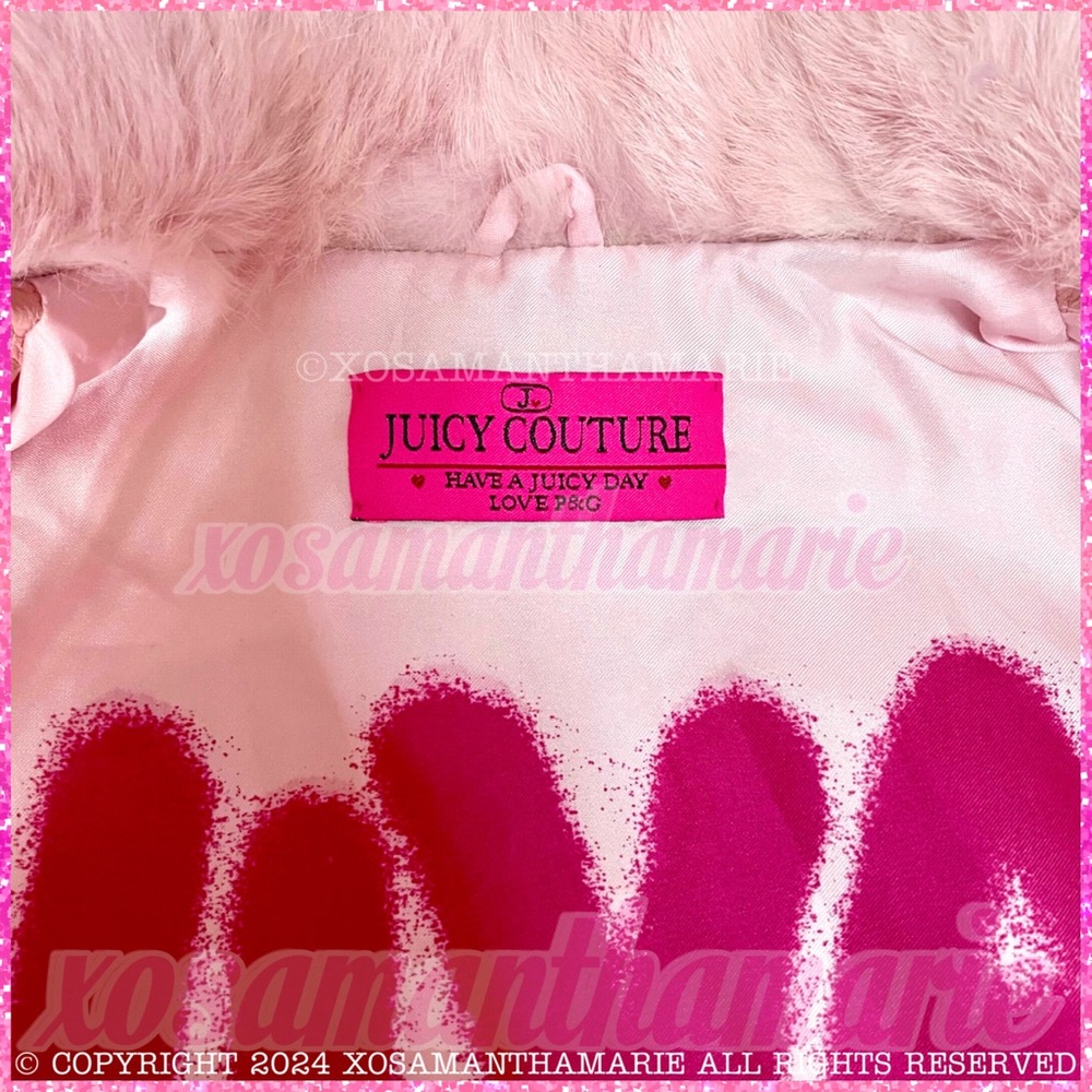 Vintage Y2K Juicy Couture Rare HTF Viva La Juicy Pink Rabbit Fur Jacket Coat - Picture 10 of 15